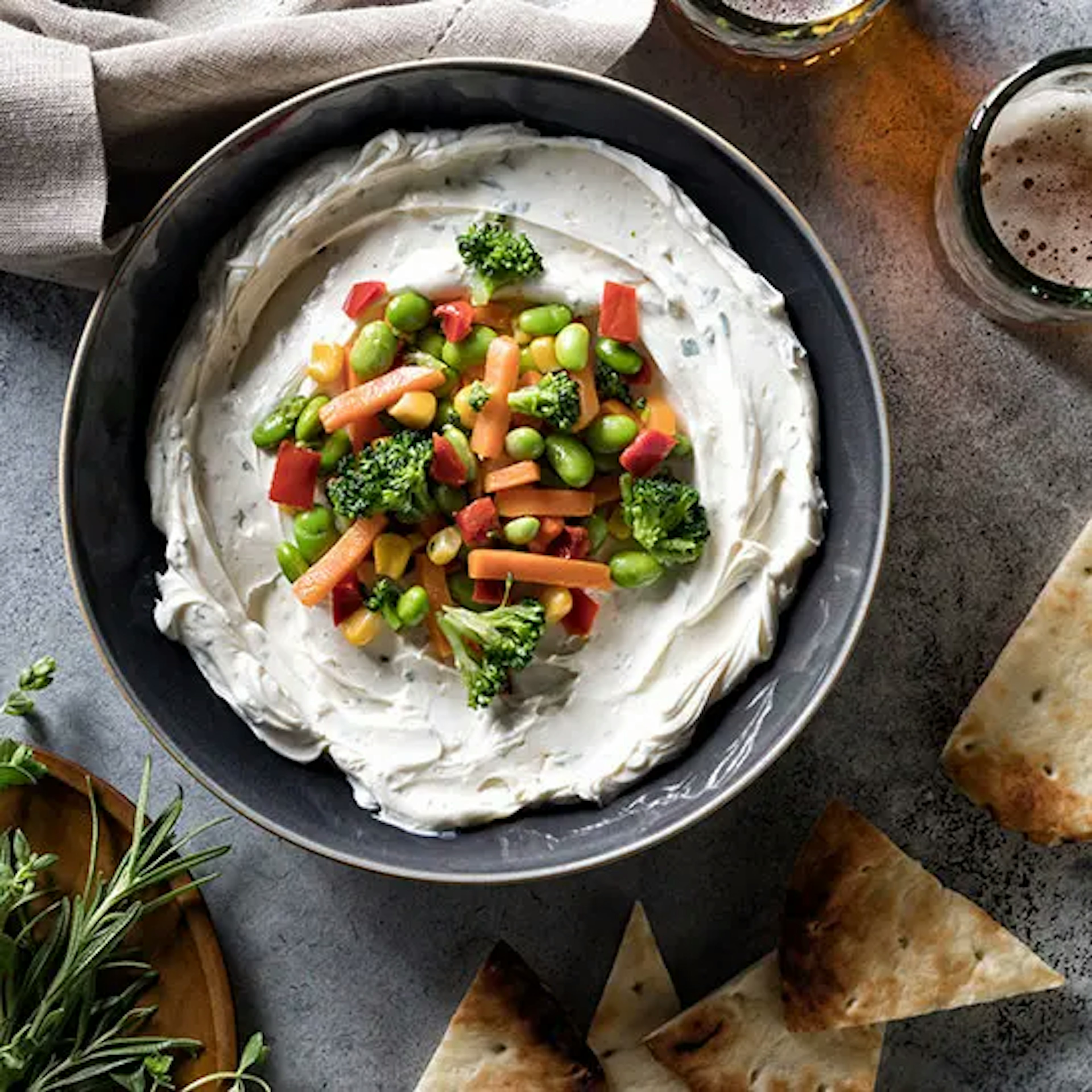 Drunken Goat Cheese & Vegetable Dip