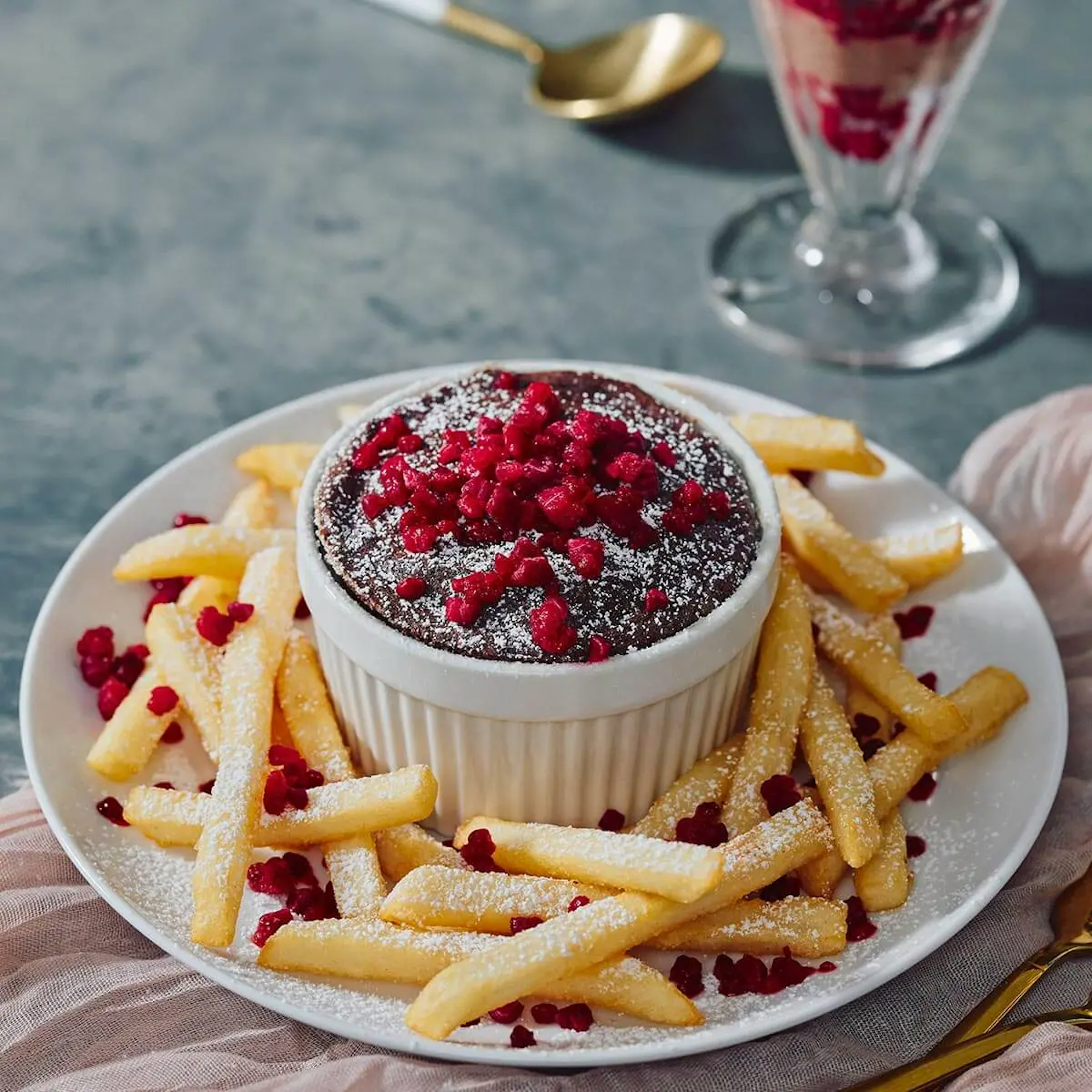 Chocolate Soufflé Fries and Shake Recipe Card