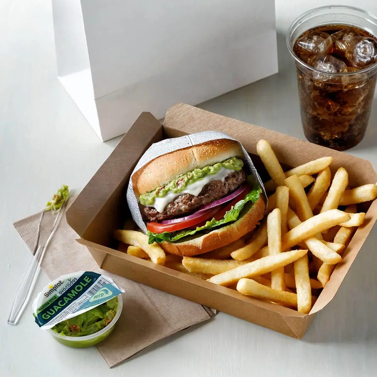 Simplot Harvest Fresh™ Avocado 2 oz cups with Burger and Fries